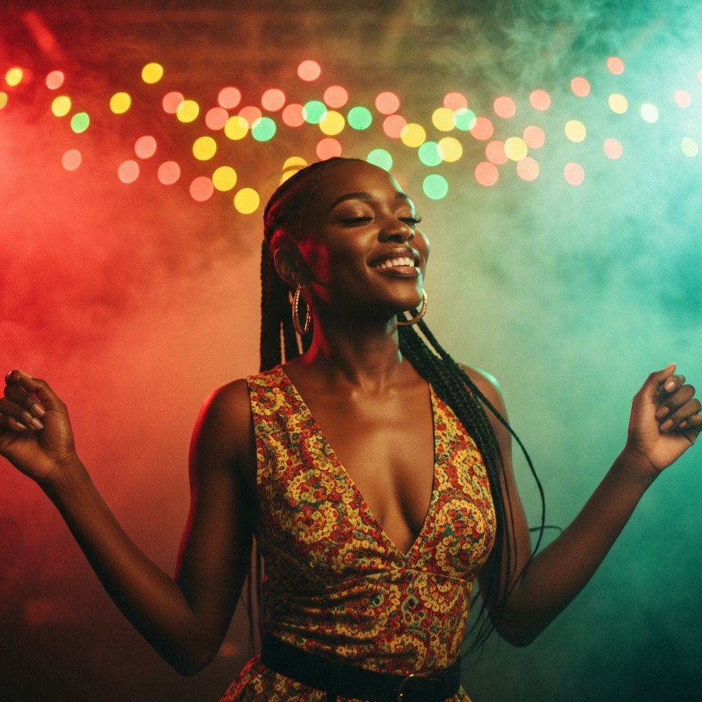 Woman dancing with gold hoops